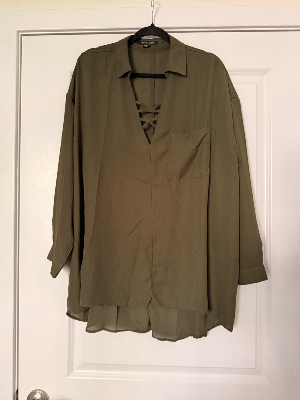 New Look Olive Lace-Up Tunic Shirt